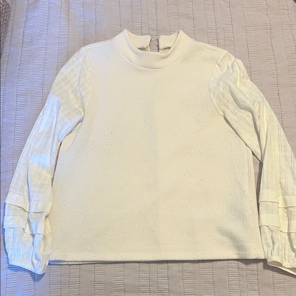 Madewell Ivory Textured Long Sleeve Blouse